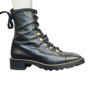Stuart Weitzman Kolbie Leather Combat Boots Lace-up Womens Size 6B Black